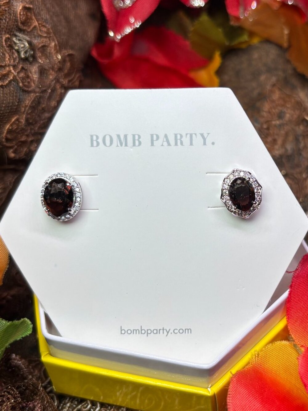 Bomb Party Midnight Ombre Crystal Asymmetrical Luxury Earring Set RBP2515